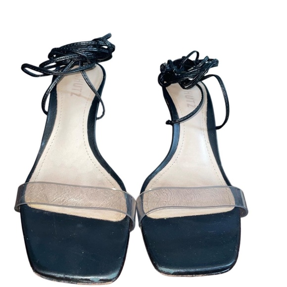 SCHUTZ Dailyn Stiletto Bamboo Heel Sandals in Balck Leather - Picture 1 of 6